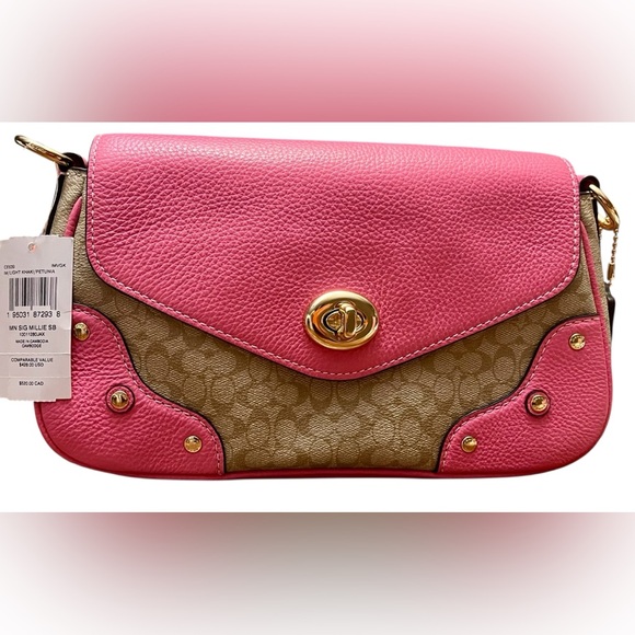 HP π₯βοΈNew Coach Vibrant Pink and Tan Millie Leather Crossbody Shoulder Bag SOLD! - Picture 14 of 16
